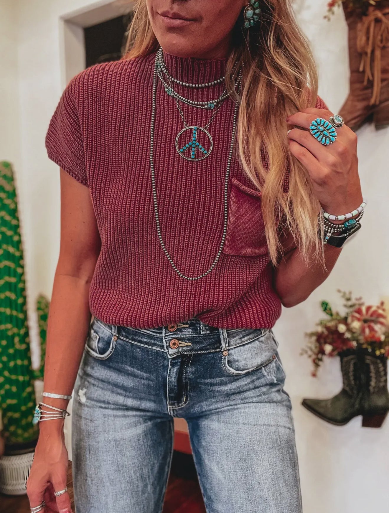Mock Neck Loose Shoulder Sweater