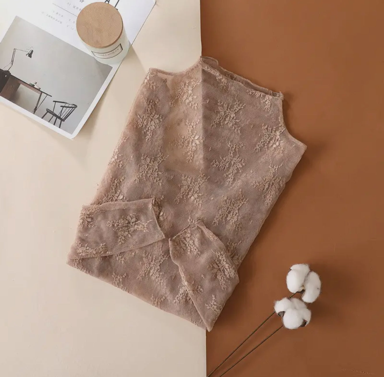 Sheer Mesh Floral Long Sleeve