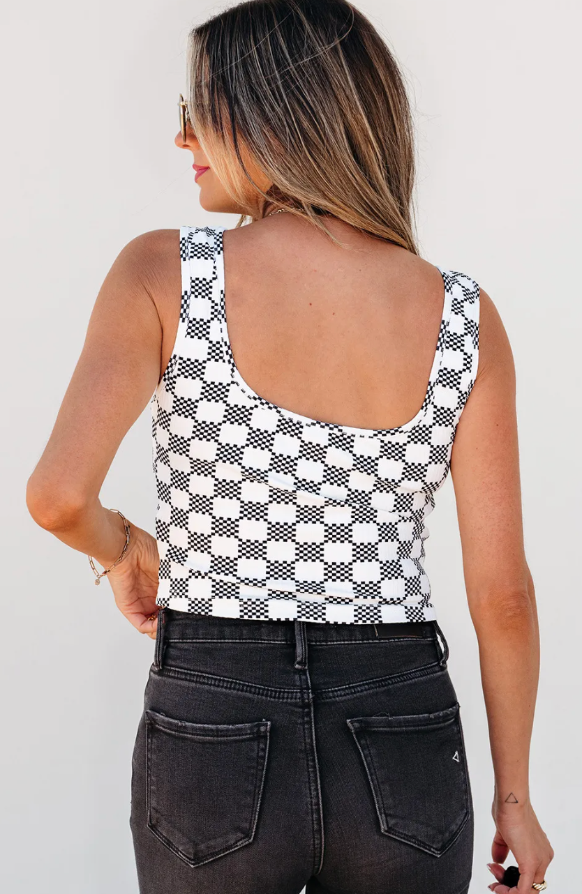 Black Checkered Crop Top