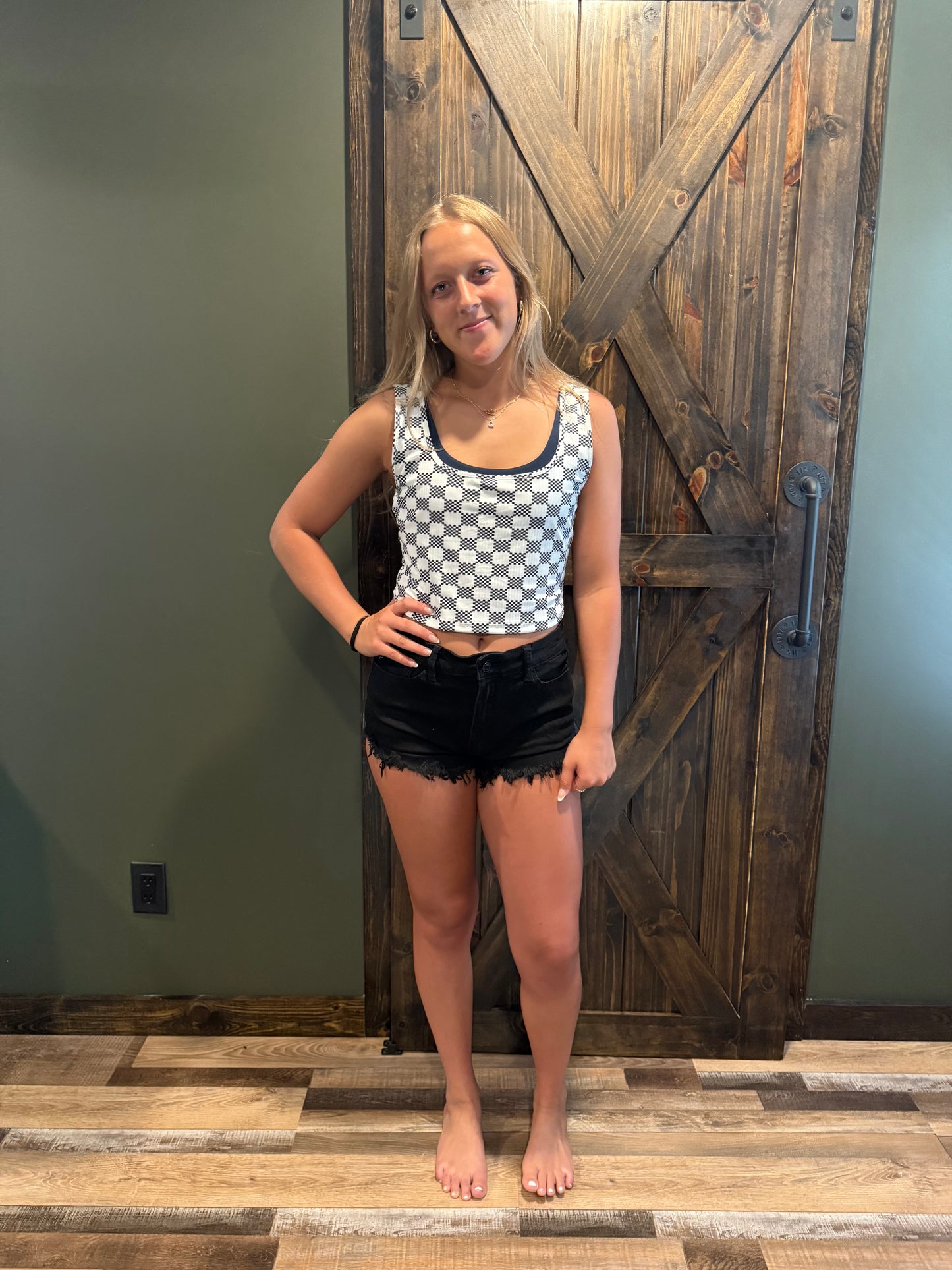 Black Checkered Crop Top