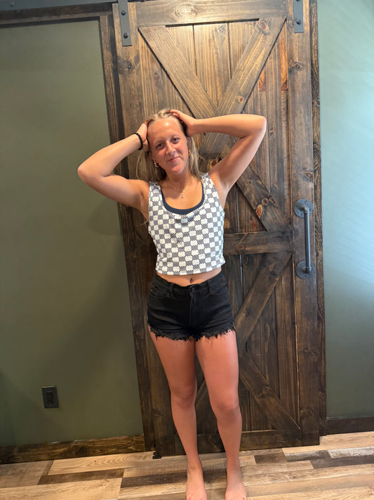 Black Checkered Crop Top