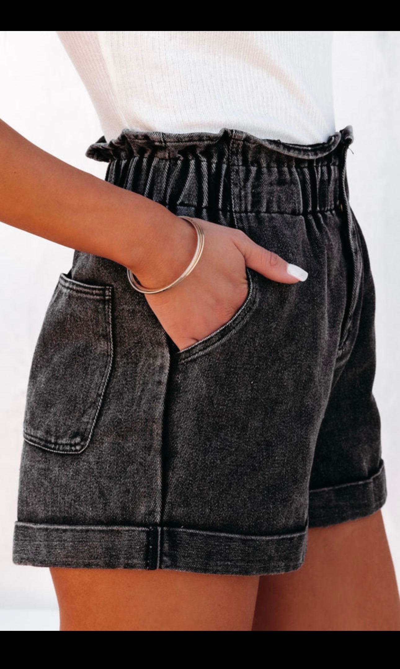 Black Cinched High Waist Shorts
