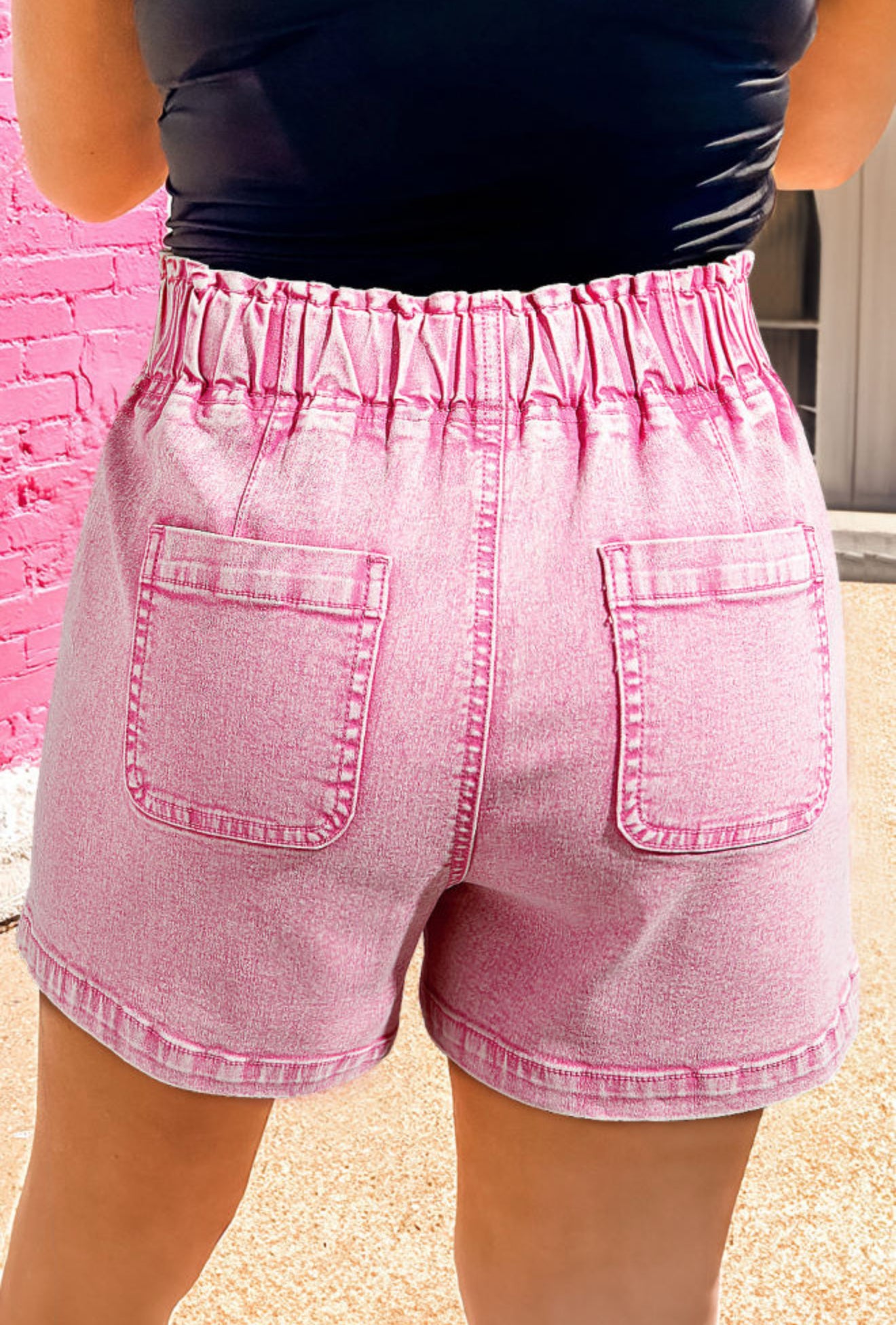 Pink High Waisted Denim Shorts