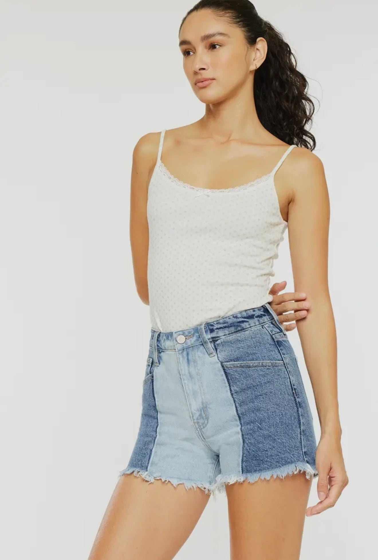 Two-Tone Ultra High Rise Denim Shorts