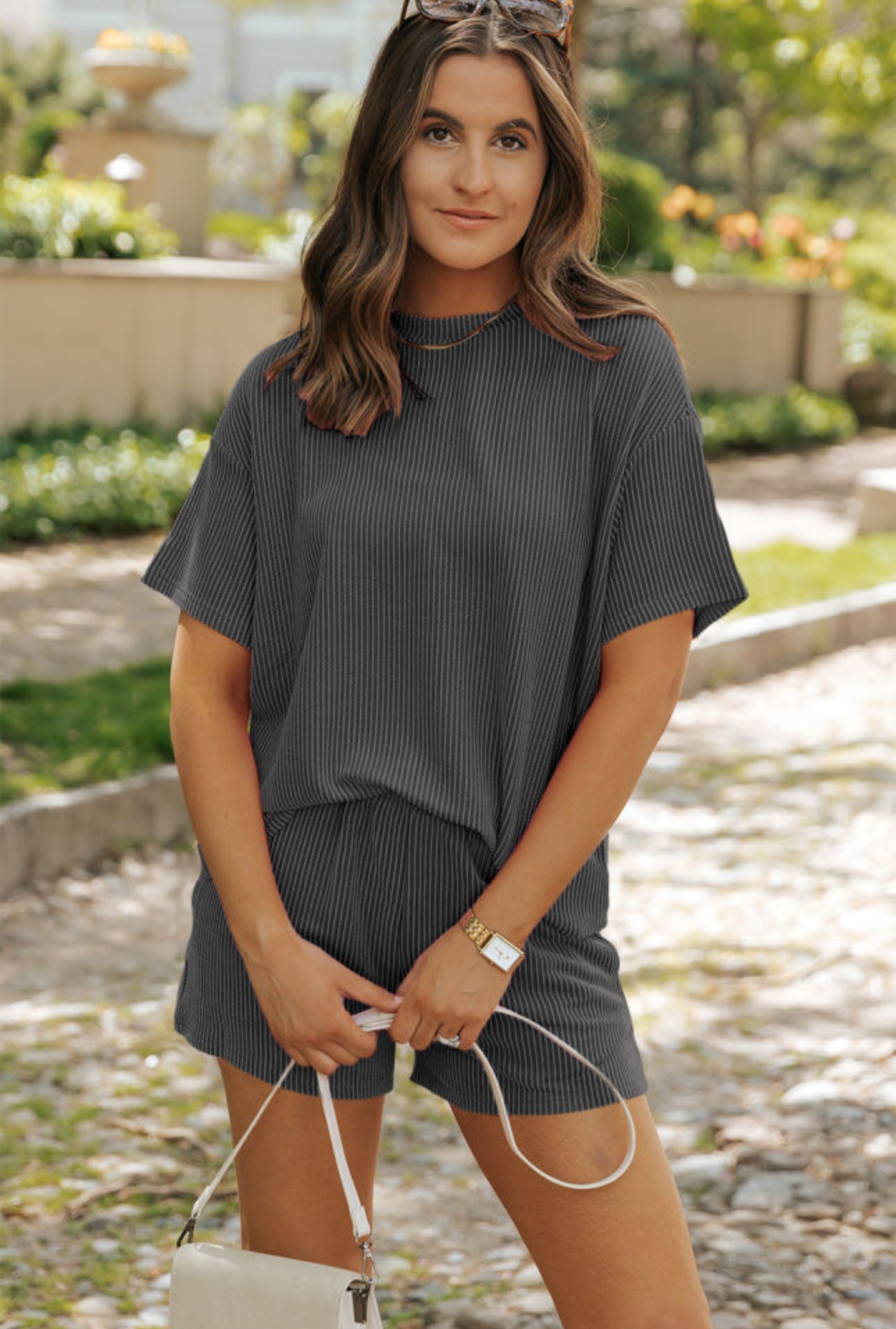 Kenzie Ribbed Loose Fit Tee and Shorts Set