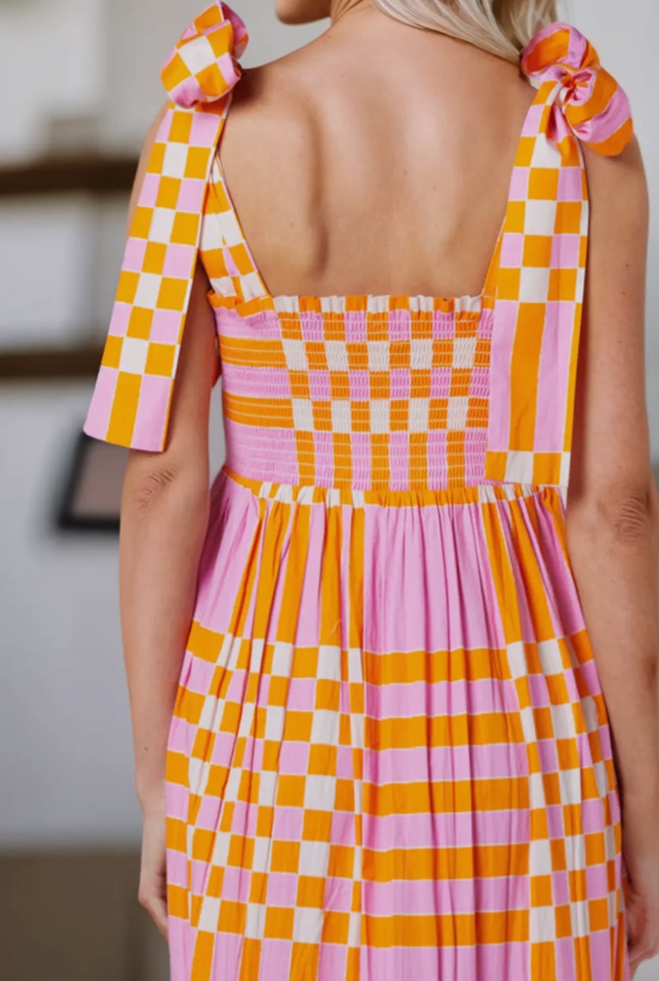 Boho Gingham Tie Straps Dress