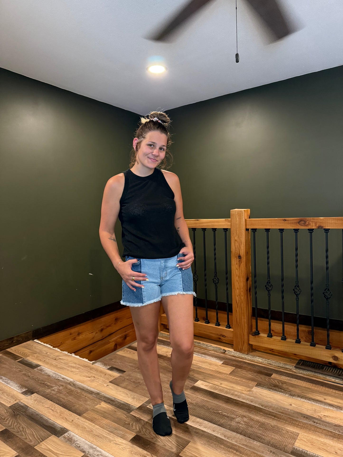 Two-Tone Ultra High Rise Denim Shorts