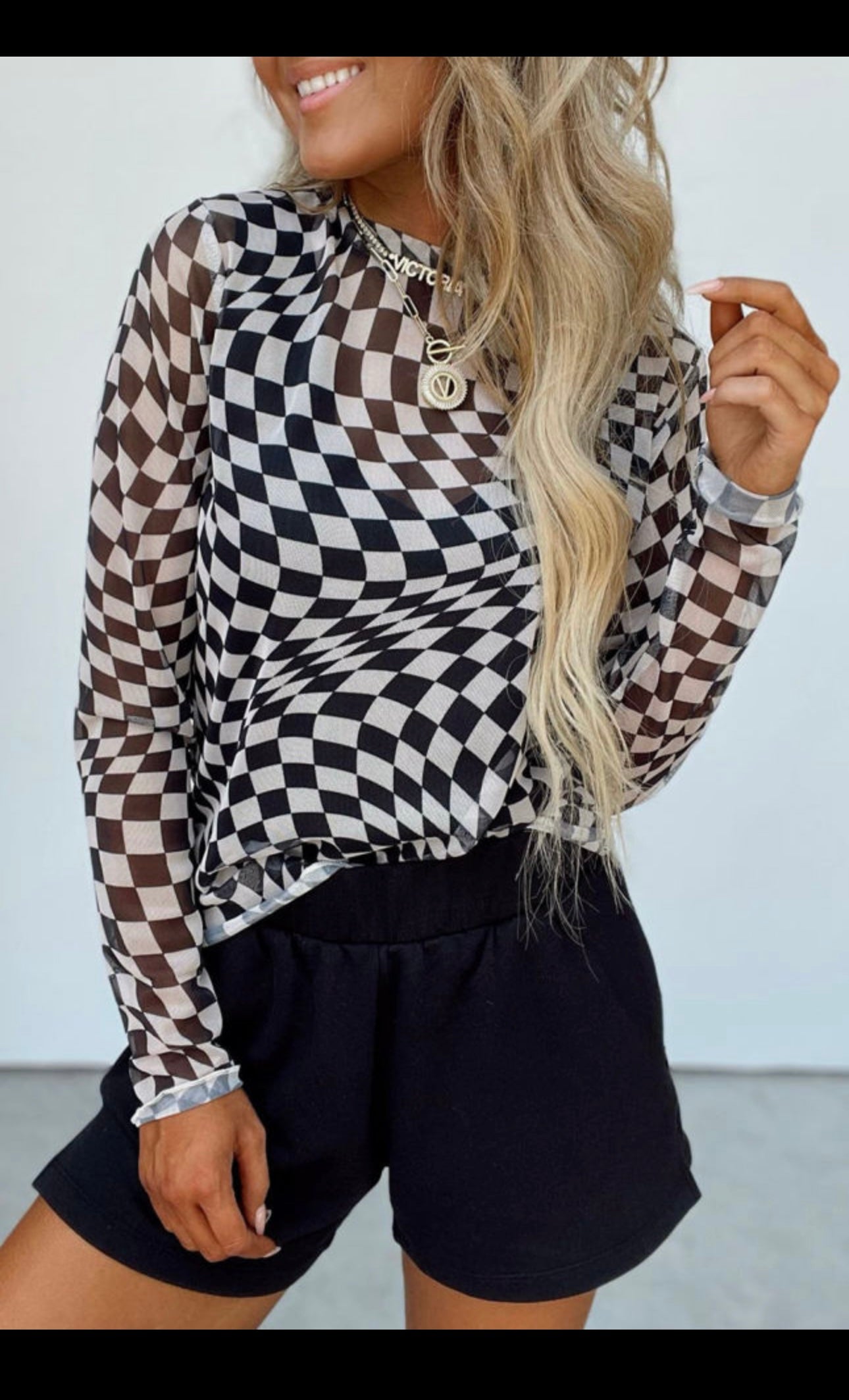 Emilee Checkered Mesh Top
