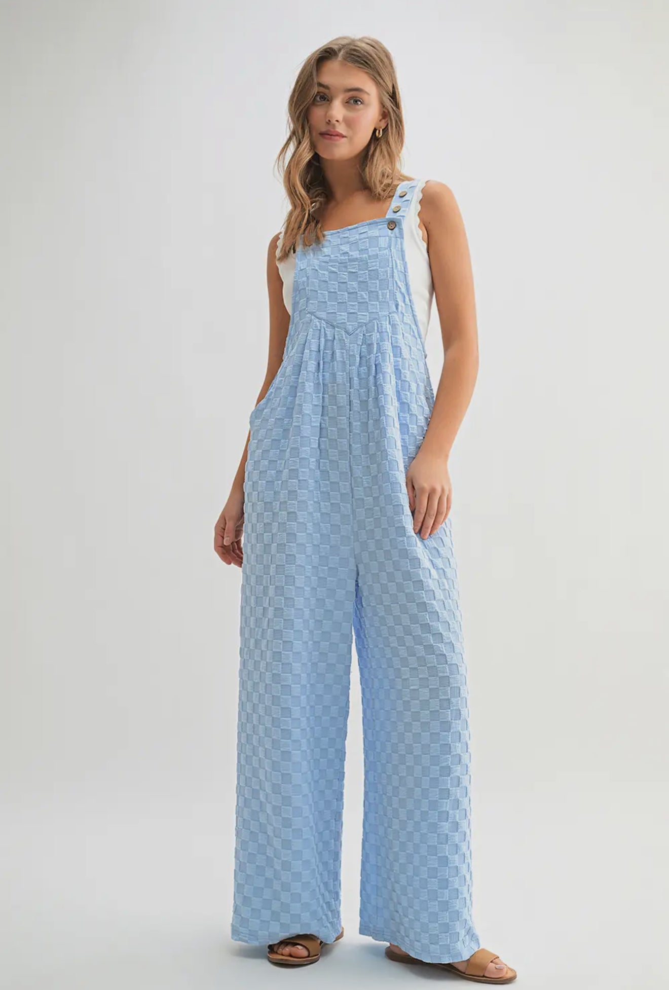 Casual Checkered Pocket Wide Leg Jumpsuit