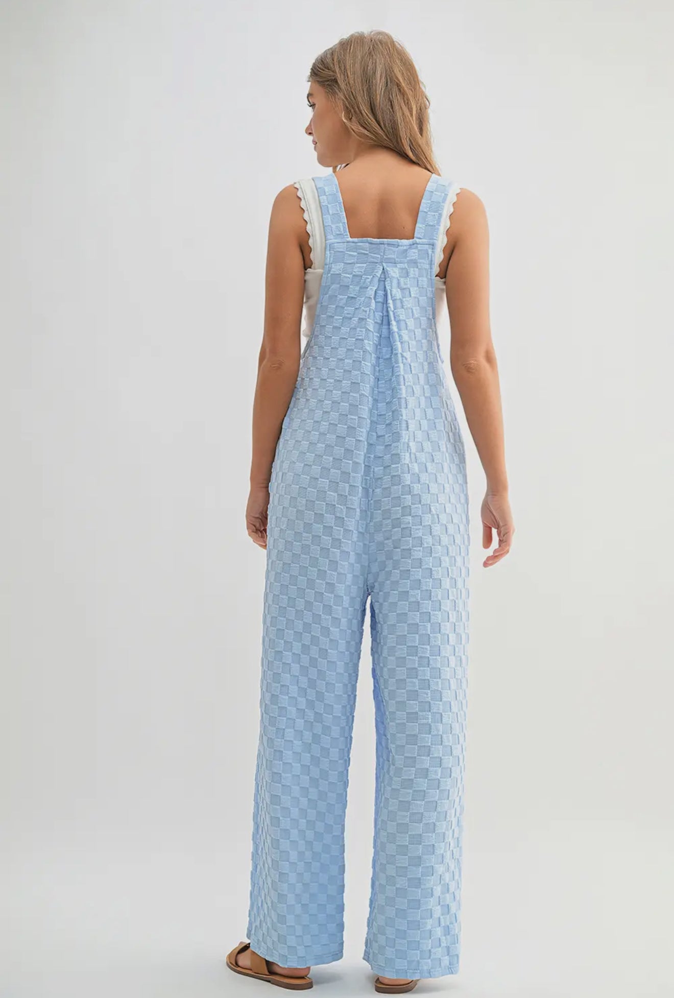 Casual Checkered Pocket Wide Leg Jumpsuit