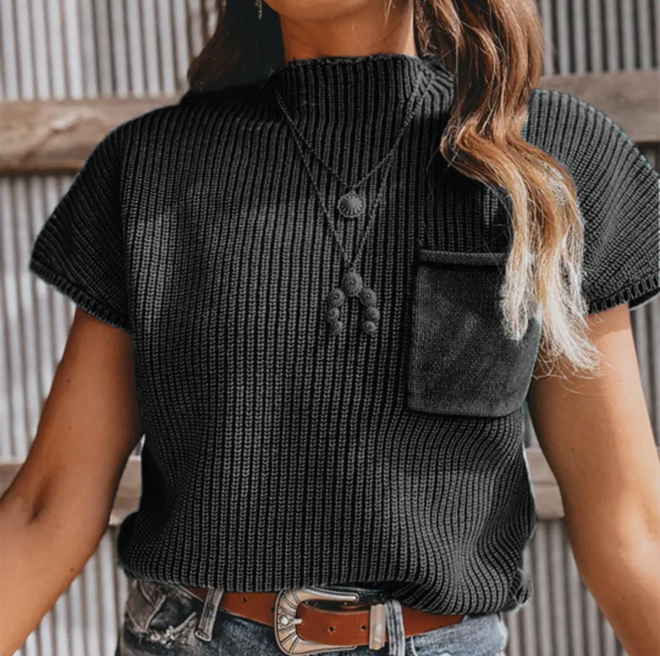 Mock Neck Loose Shoulder Sweater