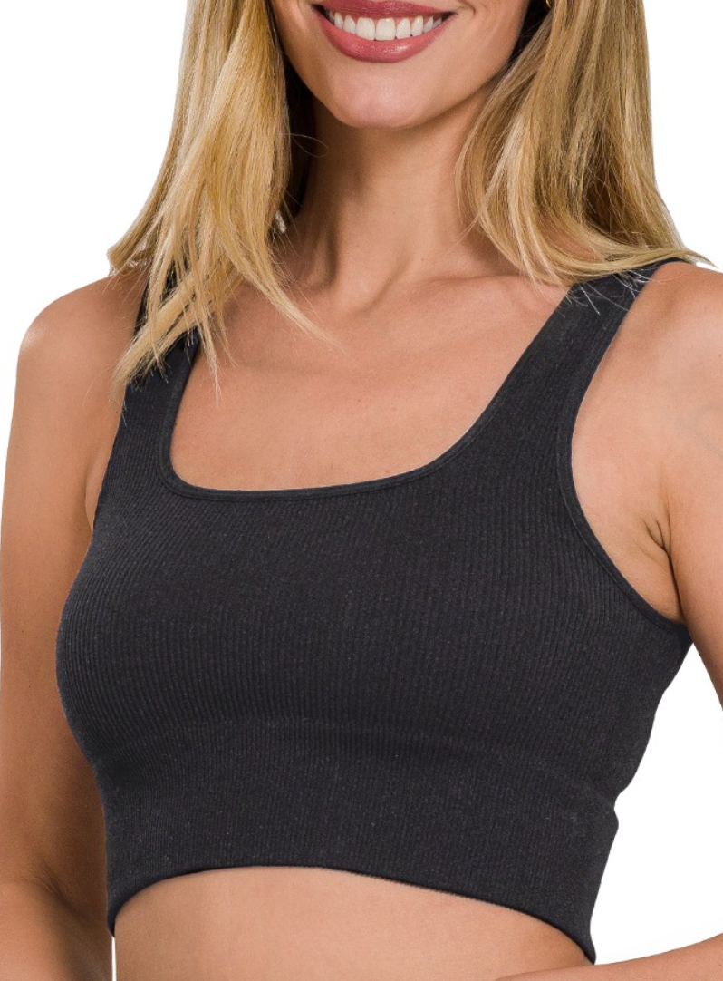 Seamless Ribbed Square Neck Tank Top